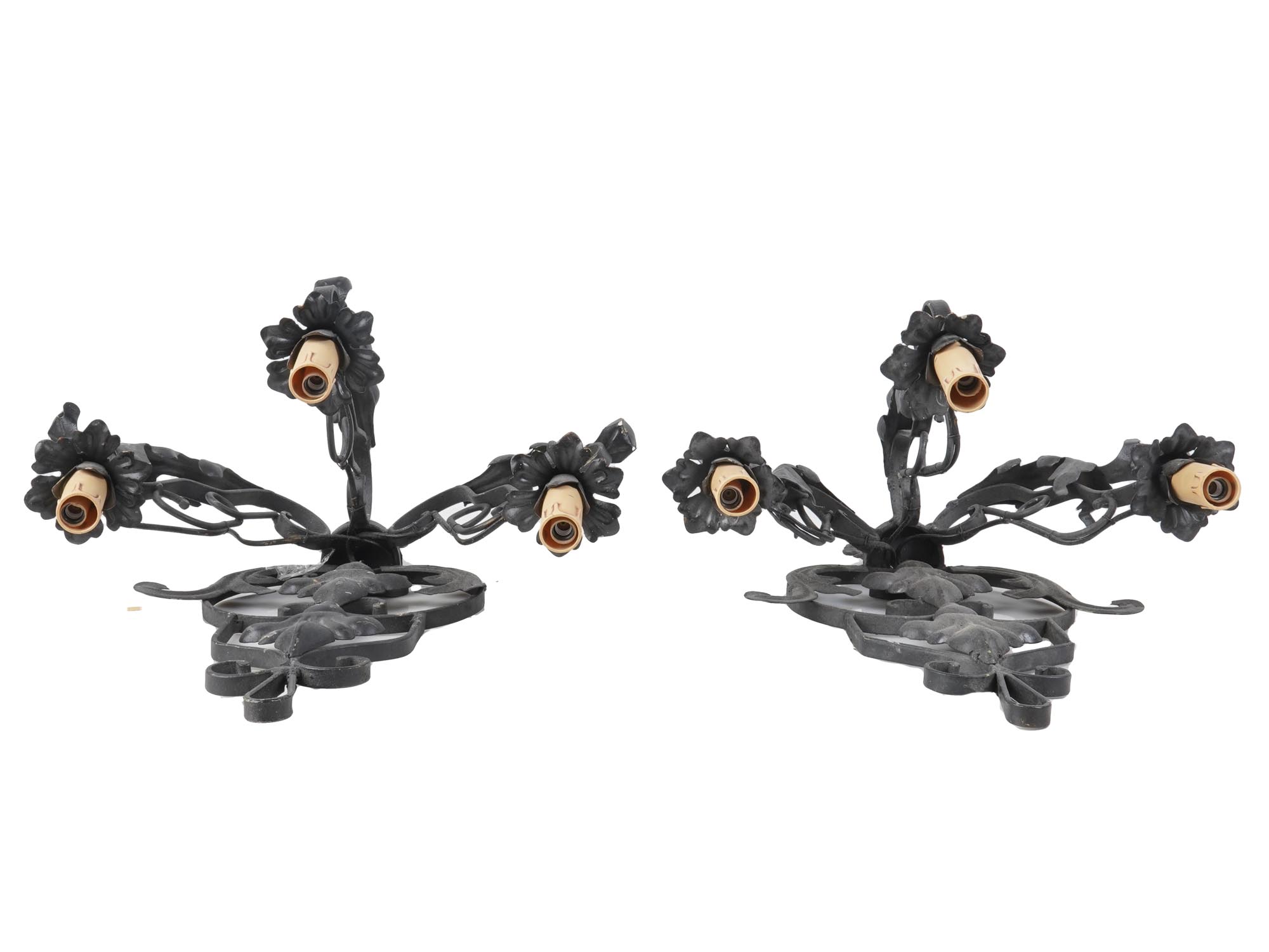 TWO FORGED WALL FIXTURES HOLLYWOOD REGENCY STYLE PIC-2